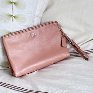 Coach peach large leather pouch wristlet